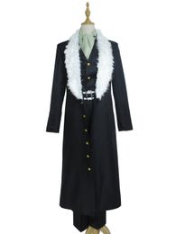 One Piece Cosplay Costume Sir Crocodile Fur Collar Black Coat