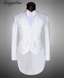 Blazers Wholesale Black white men's tuxedo stage performance costume suit wedding married camera suit male fourpiece suit