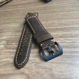 Vintage ocysa dark brown black Crazy horse genuine leather belt watch strap 24mm 26mm for pam watches217t