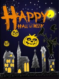 Happy Halloween Background Photography Night Sky with Full Moon Glitter Stars City Houses Children Kids Cartoon Backdrop