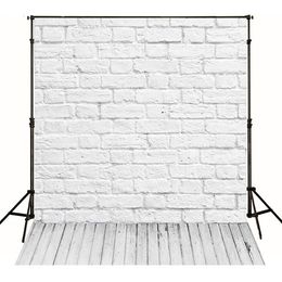 White Brick Wall Photography Backdrop Vinyl Cloth Wood Planks Texture Floor Kids Children Photo Backgrounds Baby Newborn Booth Wallpaper