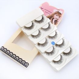 Soft Long Makeup Cross Thick False Eyelashes Package 5 Pairs Natural 3D Handmade Lashes with Retail Box