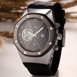 2020 venda quente automática esqueleto relógio de quartzo para um homem a deixar o transparente relógio de marcação azul costa