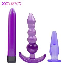 3pcs/set Plug Multi-speed Bullet Vibrator G-spot Clitoris Stimulator Anal Beads Plug Dildo Butt Plugs Anal Sex Toys for Couples 0701