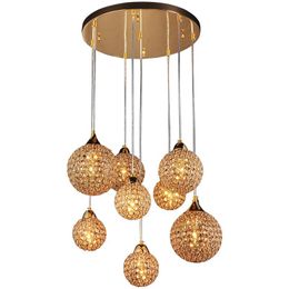 Luxury 22" Round Plate Golden Crystal Parlour Ceiling Pendant Lights 8 Pieces Crystal Balls Hanging Living Room Meeting Hall Pendant Lighting