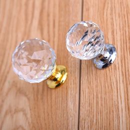 30mm rhinestone drawer win cabinet knob pull glass diamond dresser kitchen cabinet door handle silver gold transparent crystal