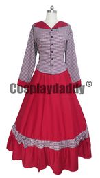 Civil War cosplay costume Victorian Tartan Evening Gown Red Dress H008