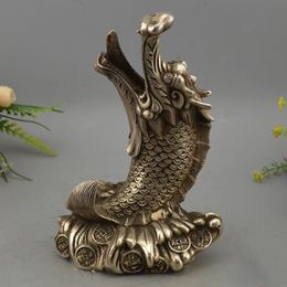 Jolie collection décor tibet argent travail manuel sculpture dragon fish statue déco