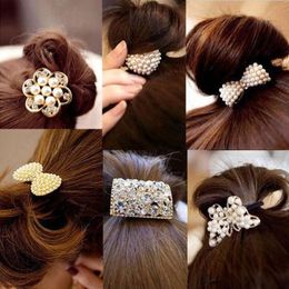 Girls Sweet White Pearl Crystal Rhinestone Flower Ponytail Holder Hair Rope Band #T701