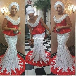 nigerian sexy lace evening dresses Canada - Sexy V Neck Lace African Nigerian Evening Dresses 2020 Plus Size Mermaid Prom Dress Beaded Party Dress Vestido De Festa
