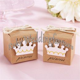Free Shipping 100PCS Crown Little Princess Favour Boxes Baby Shower Kids Party Candy Boxes Children's Days Party Supplies