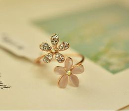 New cat's eye flower open ring With Side Stones wholesale micro-diamond five leaf wholesale