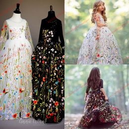 First Communion Dresses for Girls 2019 Long Sleeves Embroidery Floral Kids Graduation Party Birthday Dress Real Photo Mother Daughter Dress