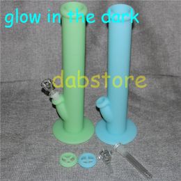 dhl free glow in the dark silicone bongs silicone water pipes silicone wax containers glass pipes , glass bong fast ship