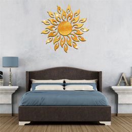 Creative Sun Sunshine Fire Sunflower Wall Sticker 3D Mirror Effect Art Mural DIY Removable Decal Stickers Muraux Home Decor