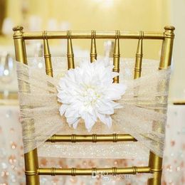 custom made sparkly tulle 3d flower chair covers vintage romantic chair sashes beautiful fashion wedding decorations