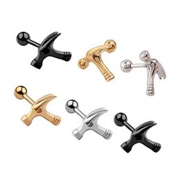 New Trendy Titanium Steel Hammer Stud Earring Silver Gold Black Punk Gothic Ear Studs Earrings Unisex Piercings Jewelry Wholesale In Stock