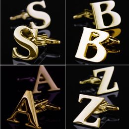 Fashion Gold letter Cuff Links A-Z English Cuff Links shirts Cufflinks For Mens Jewelry French cufflinks wedding Best Father Xmas gift