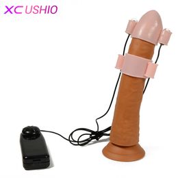 Male Masturbator Glans Penis Stimulation Penis Dildo Massager Vibrator Sex Toys for Men Dual Motors Penis Sleeves 0701