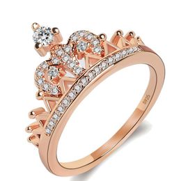 2017 Anillos Wholesale Rose Gold Color Round Cut Cubic Zirconia Fashion Crown Rings For Women Jewelry Free Shipping