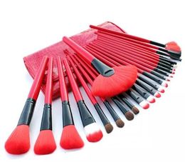 Brushes 24Pcs red blue purple silver colorfull Makeup Brush Sets Professional Cosmetics Brushes Set Kit + Pouch Bag Case Woman Make Up Too