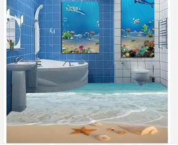 Popolare 3D spiaggia sabbiosa stella marina impegnata sul pavimento del bagno che dipinge carta da parati impermeabile per la parete del bagno