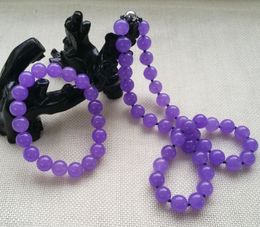 lavender jade bracelets UK - Fashion Beautiful 10MM Lavender Purple Jade Necklace 20inch & Bracelet Jewelry S