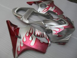 Injection molded top selling fairing kit for Honda CBR600 F4I 01 02 03 pink flames silver fairings set CBR600F4I 2001-2003 OT25