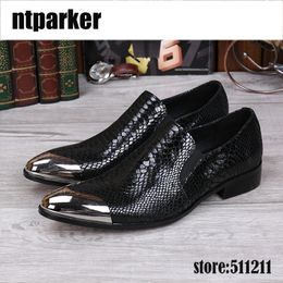 New Arrival Men Shoes Metal Cap Black Leather Shoes Formal Men's Dress Shoes Designer's Party Flats Big Size US6-12, EU38-46