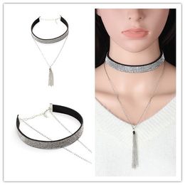2017 Choker Korean velvet necklace multi-layer tassel necklace full diamond choker necklaces collar crystal choker for fashion lady