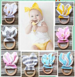10pcs Baby Teethers 28 Colours Natural Wood Circle With Rabbit Ear minky dots Fabric Newborn Teeth Practise Toys Training Handmade Ring YE003