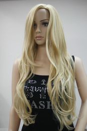 beautiful no bangs blonde mix long wavy synthetic full wig