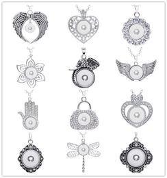 Wholesale 24PCS Lots Different Design Snap Pendant Necklaces Diy Snap Jewelry Interchangeable 18mm Chunk Fit Ginger Snaps Charm With Chain