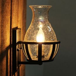 American Retro Industrial Decoration Antique Wall Lamps Loft Glass Vase Shape Vintage Lantern Kerosene Castle Corridor Warehouse Balcony Wall Lamp Candle Lights