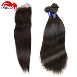 Amazing Brazilian Straight Hair With Closure Top 4*4 Bleached Knots Cheap 3 Bundles Straight Human Remy Hair With Lace Closure