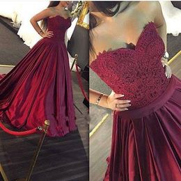 Burgundy Sweetheart Long Prom Dresses Lace Evening Party Gowns vestidos de festa women evening dresses pageant gowns strapless custom made