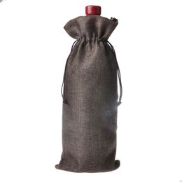 300PCS Gift Wrap Linen Drawstring wine red Bags wine bottle packaging jute red wine pouches