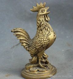 Chinese Folk FengShui Brass Wealth YuanBao Coin Year Zodiac Cock Rooster Statue
