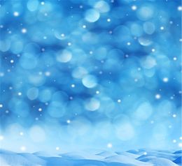 10x10ft Blue Bokeh Photography Backdrop Winter Snow Floor Happy New Year Children Kids Newborn Baby Photo Backgrounds for Studio