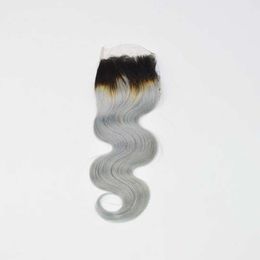 4x4 Straight Lace Coloured Closure 1B/Grey Brazilian Remy Human Hair Baby Hair Free Part