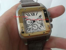 Factory direct sale 100 XL Stainless Steel 18k Gold quartz Men's Watch W20091X7 Men's Sport Date WristWatches Leather Strap White Dial