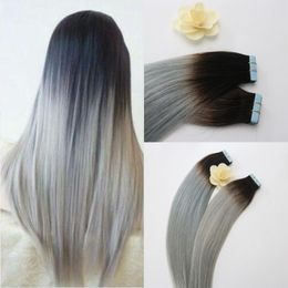 High-end Top Quality Virgin Brazilian Human Hair PU Tape Hair 14 - 24 inch Ombre Colourful of Grey