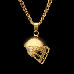 Helmet Necklace Gold Colour Stainless Steel Pendant & Chain For Men Ice hockey Fitness Accessories Sport Jewellery