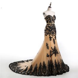 Mermaid Black Gold Gothic Wedding Dresses Sweetheart Lace-up Lace Appliques Tulle Colourful Wedding Gowns Non White Robe De Mariee