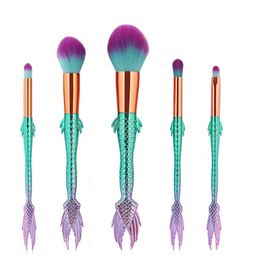 5Pcs/set Rainbow Mermaid Makeup Brushes Set For Cosmetic Blush Eyeshadow Concealer Blending Mermaid Fish Make Up Brush Beauty Tool Kit