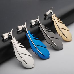 Gold Silver Plated Stainless Steel Feather Pendant Charms Fit Necklace For Men Women Lover Jewellery Findings