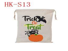10pcs/lot Newest Halloween Sacks Candy Gifts Bag Treat or Trick Drawstring Bag Cotton Canvas 34X42CM Kids PumpkinTote Bag