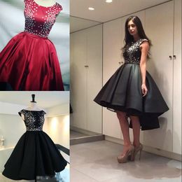 Short Black Gown High Low Cocktail Dresses 2019 Sequins Beaded Ball Gown Satin Evening Party Gowns Custom Made