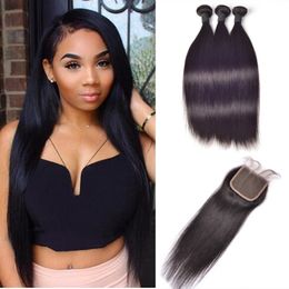 Peruvian Virgin Hair Straight 3 Bundles Peruvian Virgin Hair with Closure 4pcs Human Hair Weave