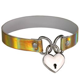 Love Heart Lock Pendant Laser PU Choker Necklace Collar Necklaces with key for Women fashion Jewelry will and sandy